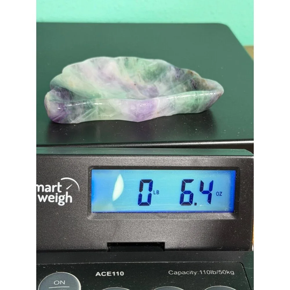 Natural Fluorite Shell Dish Bowl Hand Carved Stone Healing Crystal UVs 182g 4
